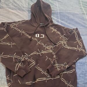Forever 21 Brown Hooded Sweatshirt with Barbed Wire Graphic